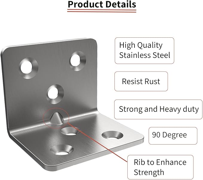 Silver Stainless Steel Corner Bracket,Joint Right Angle Bracket,L Shape Heavy Duty Metal Corner Brace Shelf Supporter for Wood Aufuga (20, 1.5x1.2x1.2)