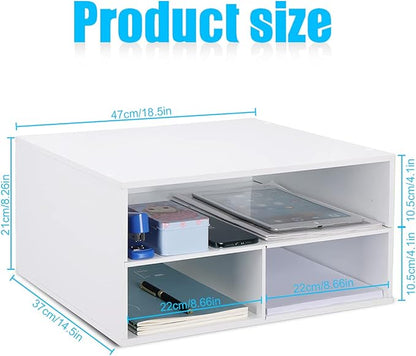 EMERIT Printer Stand for Desk - 2 Tier Desktop Printer Stand with Paper Storage, Printer Riser Organizer for Home Office, Holds up to 30 lbs, White