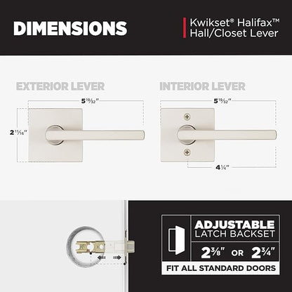 Kwikset Halifax Interior Passage Door Handle,Lever for Closet and Hallway Doors,Reversible Non-Locking Handle Lever,Satin Nickel,with Microban Protection,(Pack of 12)