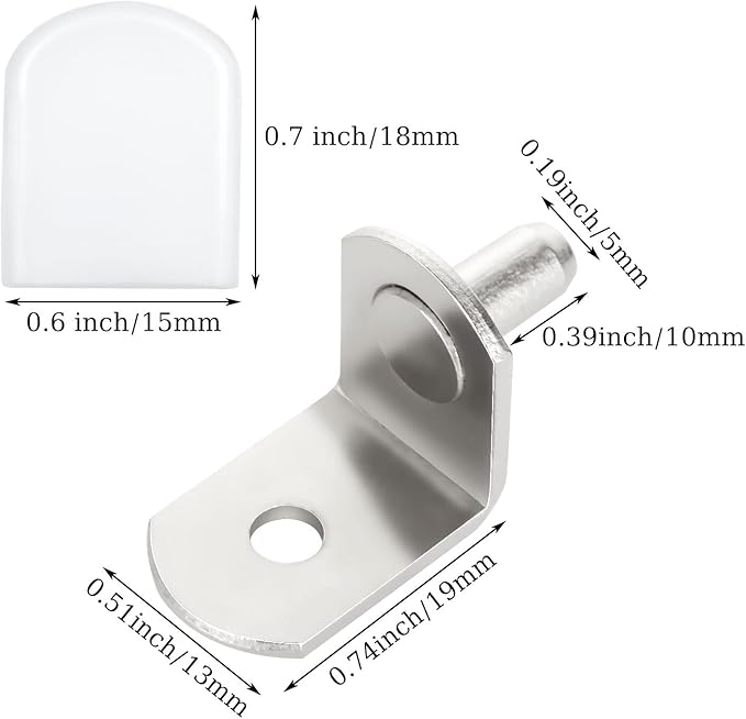 100 Pcs Shelf Support Pegs, 5mm Shelf Pegs Shelf Pins, Cabinet Adjustable Shelf Brackets Peg with Rubber Sleeve, L-Shaped Clips for Kitchen Bookcase Cabinet Furniture Support(Silver)