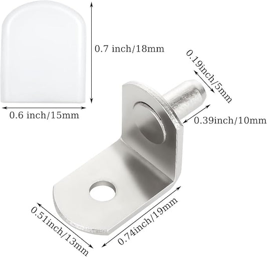 100 Pcs Shelf Support Pegs, 5mm Shelf Pegs Shelf Pins, Cabinet Adjustable Shelf Brackets Peg with Rubber Sleeve, L-Shaped Clips for Kitchen Bookcase Cabinet Furniture Support(Silver)