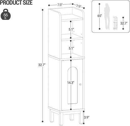 Bathroom Storage Cabinet, Small Corner Floor Cabinet with Door and Shelves, Narrow Toilet Paper Holder, Bathroom Organizer with Adjustable Shelf, for Small Spaces, Rustic Greige BC08205X