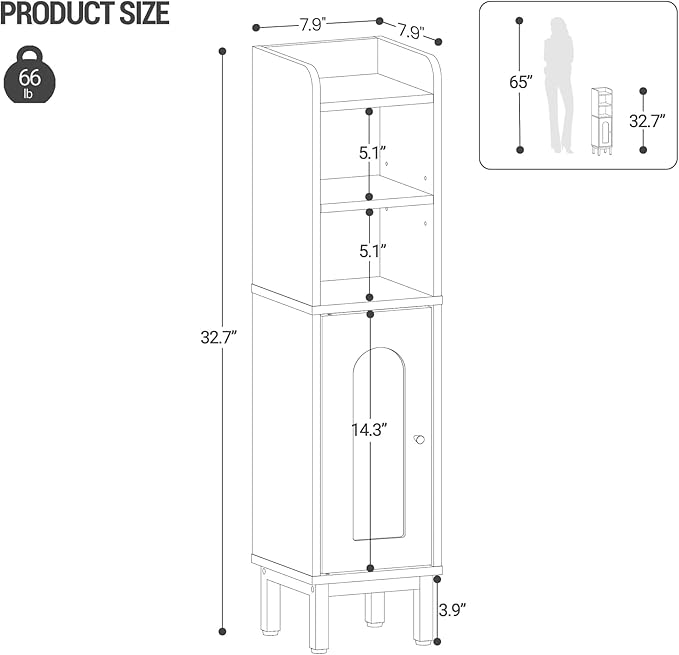 Bathroom Storage Cabinet, Small Corner Floor Cabinet with Door and Shelves, Narrow Toilet Paper Holder, Bathroom Organizer with Adjustable Shelf, for Small Spaces, Black BC08206X