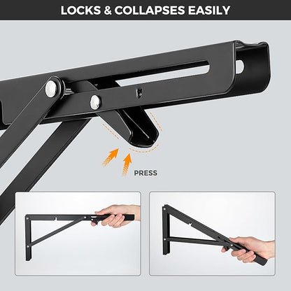 JOY DECOR 10 Inch Heavy Duty Folding Shelf Brackets, 4 Pack (2 Pairs) Collapsible Wall Mounted Brackets for Fold Down Table, Stainless Steel Folding Table Hinge, Matte Black