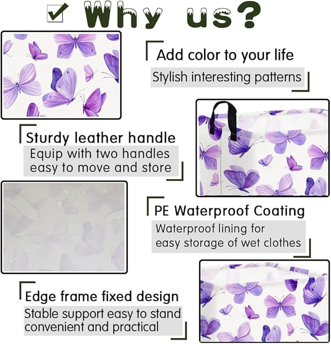 Rectangular Purple butterfly basket,Girls Storage Bin Organizer,Baby Storage Basket,Kids Storage Baskets for kids Bedroom,Gift bin,Butterflies house Decor,Gift baskets(Purple butterfly)