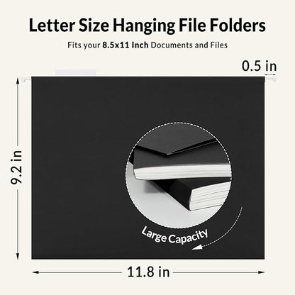 SUNEE 25 Pack Hanging File Folders, Black Folders, Hanging File Folders Letter Size with 1/5-cut Tabs, Stay Organized for Your Home and Office Bulk File and Documents
