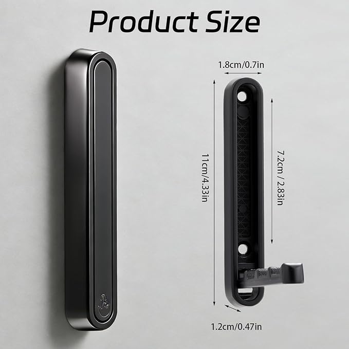 2 Pcs Extended Folding Coat Hooks Wall Mounted, 4.33 in Black Foldable Wall Hooks Heavy Duty Valet RV Hooks Bathroom Towel Hooks Robe Hooks for Hanging Towels Clothes Coat Hat Bags