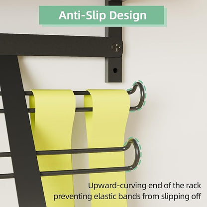 TJ.MOREE Resistance Rack Band Storage Hanger with Shelf Gym Equipment Organizer, Storage Rack for Home Gym, Brown