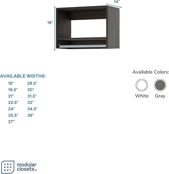 Tall Hanging Closet Unit - Modular Closet System For Hanging - Closet Organizers And Storage Shelves (Grey, 19.5 inches Wide)