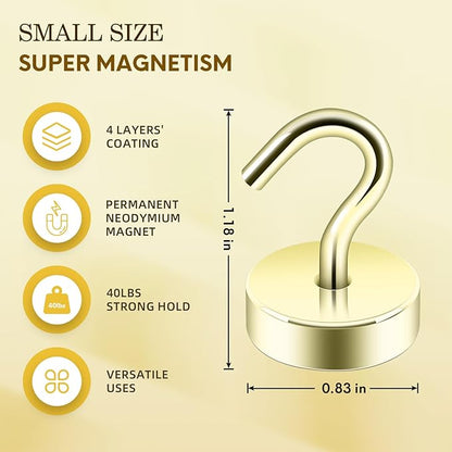 Neosmuk Magnetic Hooks, Cruise Ship Essentials, 40lb+ Heavy Duty Magnetic Hooks for Cruise Cabins, Refrigerator, Grill, Hanging, and Travel | Extra Strong Must-Haves Magnet Hook,Gold,Pack of 5