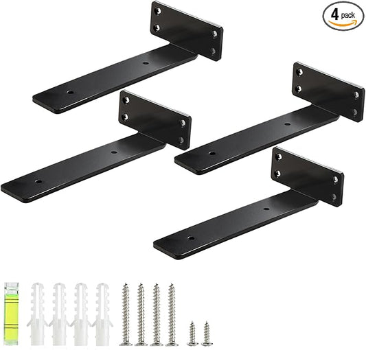 HEART ART Floating Shelf Bracket 6 Inch,4 Pack Heavy Duty Shelf Brackets,L Brackets for Shelves Black,6”L x 1.3”H x1.3”W