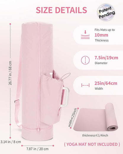 sportsnew Puffy Yoga Mat Bag Yoga Gym Bags for Women Men, Full-Zip Pilates Bag with Wet Pocket & Side Zip Drawstring Pocket Fits Tumblers with Handle, Yoga Mat Storage for Carrier Quick Access