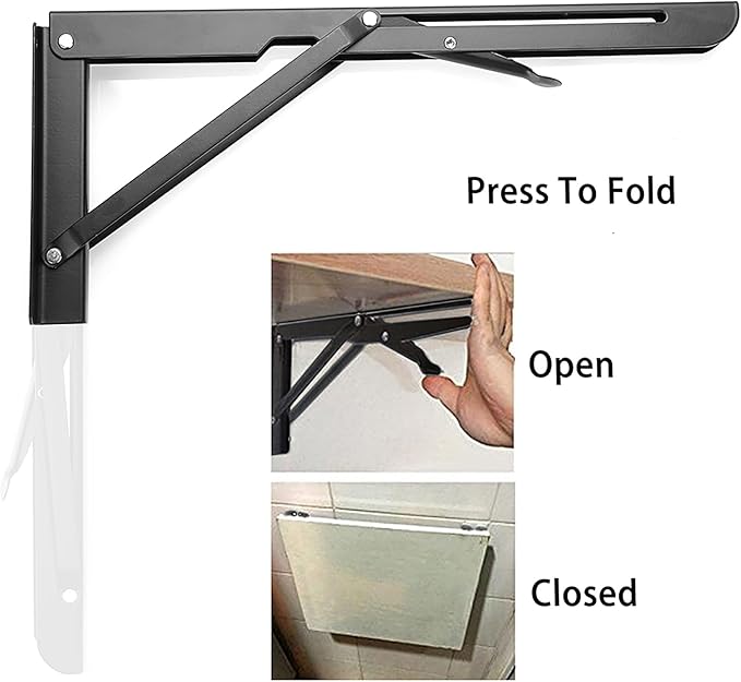 Sumnacon 2 Pcs 14 Inch Folding Shelf Brackets - Heavy Duty Metal Table Shelf Hinges, Wall Mounted Folding Shelf Support Brackets for Livingroom Kitchen Table Desk Bench Home DIY, Black