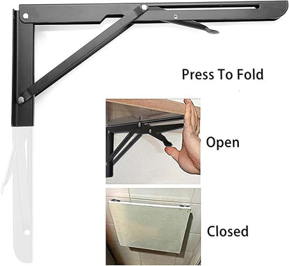 Sumnacon 2 Pcs 14 Inch Folding Shelf Brackets - Heavy Duty Metal Table Shelf Hinges, Wall Mounted Folding Shelf Support Brackets for Livingroom Kitchen Table Desk Bench Home DIY, Black