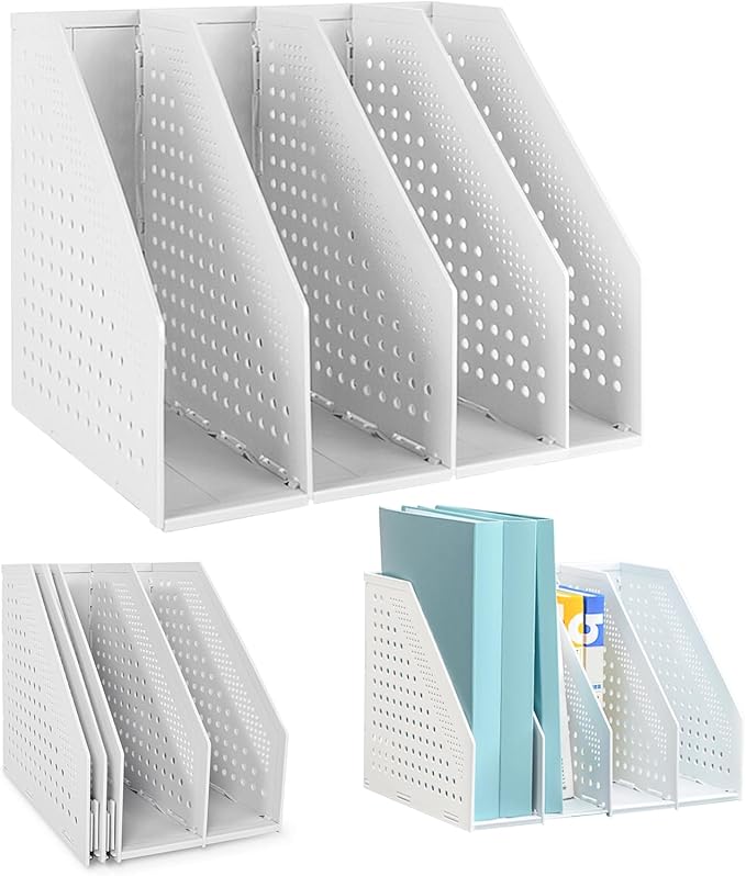 SAYEEC Desktop Collapsible File Magazine Folder Holder 4 Compartment Plastic Hollow Documents Foldable Organizer Files Cabinet Shelf Frames Dividers Rack Display and Storage