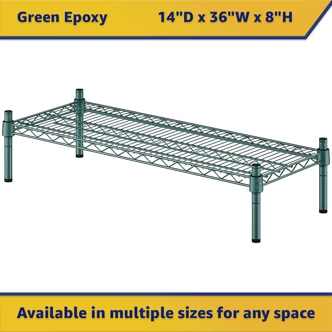 14" x 36" x 8" Green Epoxy Wire Storage Shelf, Dunnage Rack, Commercial 1 Tier Small Shelf