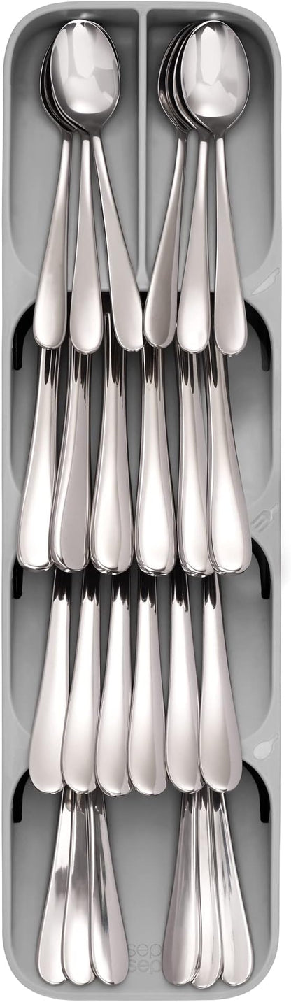 Joseph Joseph DrawerStore Compact Utensil Organizer For Kitchen Drawer Silverware, Flatware Tray, Small, Grey
