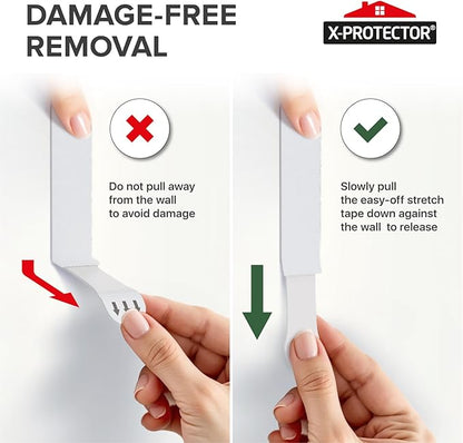 X-Protector Picture Hanging Strips - 16 Pairs Damage Free Picture Hangers - Self Adhesive Hangers Without Nails - Heavy Duty Wall Hanging Strips - Wall Sticky for Hanging Up to 25 LBS (Size XL)
