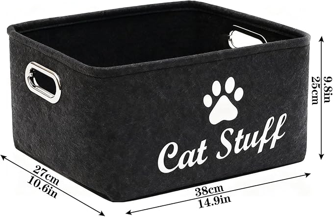 Cat Toy Bin Box Basket Storage container，Pet Toy Basket Bin Box For Cat Toys，Cat Toy Baskets With Metal Handles