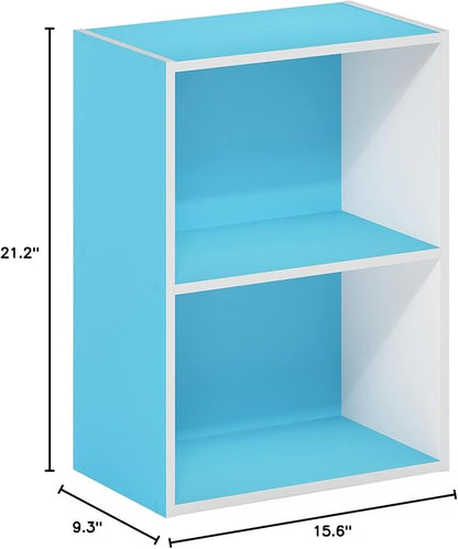 Furinno Luder Bookcase/Book/Storage, 2-Tier, Light Blue/White (Pack of 4)