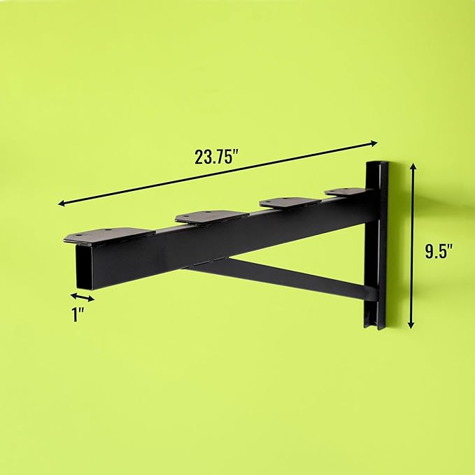StoreYourBoard 24 Inch Heavy Duty Shelf Brackets, Set of 4 for 2' x 4' DIY Garage Wall Shelves, Holds 600 lbs, Solid Steel, Includes 6 Hooks for Hanging Storage, 23.75" x 1" x 9.5"