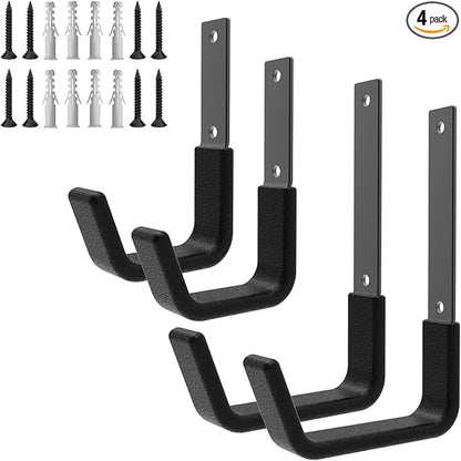 Heavy Duty Utility Hook System - Wall Mounted Garage Hooks for Bikes, Ladders, Tools & More - Black