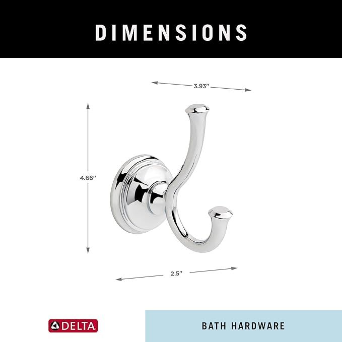 Delta 79735 Cassidy Double Towel Hook Bath Hardware Accessory in Polished Chrome