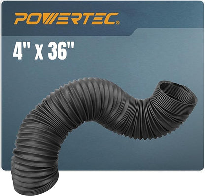 POWERTEC 4'' x 36" Dust Collection Hose, Flexible 4 Inch Dust Collector Hose for Table Saw, Drill Press, Woodworking and Wood Shop Dust Collection System (70128V)