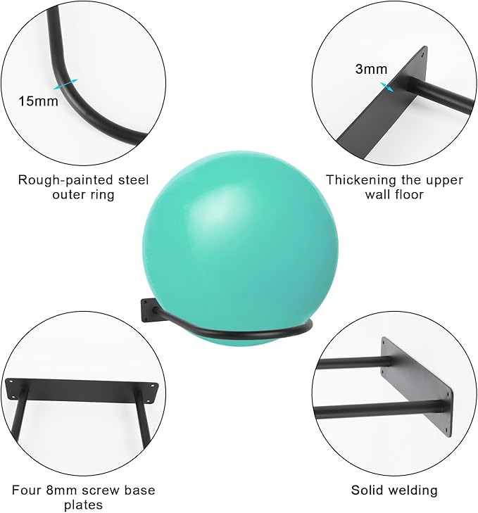 Stability Ball Holder Wall Mount - Heavy Duty Exercise & Yoga Ball Storage Rack for Home, Yoga Studios, and Commercial Gyms - Space-Saving Design for Stability Balls up to 85cm(Black 1-Pack)