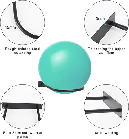 Stability Ball Holder Wall Mount - Heavy Duty Exercise & Yoga Ball Storage Rack for Home, Yoga Studios, and Commercial Gyms - Space-Saving Design for Stability Balls up to 85cm(Black 1-Pack)