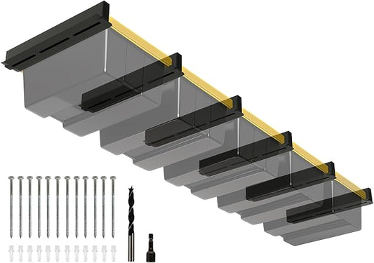 5-bin Overhead Garage Storage Rack, Heavy Duty Ceiling Storage Racks, Powder Coated Tote Storage Rack for Garages, Sheds, Storerooms (6 PCS, for 5 Bins)