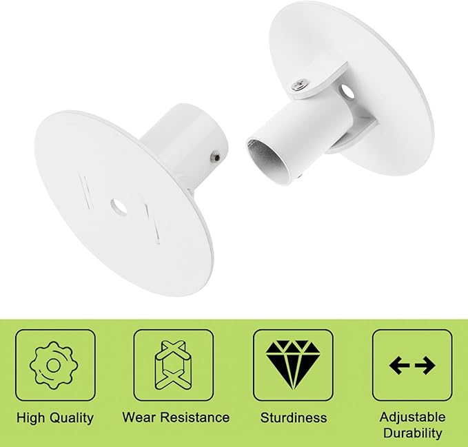 Adjustable Shower Curtain Rod Bracket, 2Pcs Different Sizes Titanium Steel Single Swivel Flange Heavy Duty Closet Rod Holder with Screws (White, Inner Dia. 22mm & 26mm)