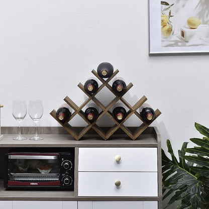 KIRIGEN 13-Bottle Wine Rack 4-Tier Nature Wood Wine Display Rack/Standing and Countertop Storage Shelf - Bottle Holder/Cabinet Glass 4-Layer Dark Brown XHJJ4-DBR