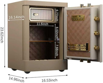 XPEDITION 3.38 cu.ft Vintage Retro Home Safe with Wheels, Large Digital Safe Box with Key, Built-In Drawer, Removable Shelf, Fireproof Waterproof Bag, Aesthetic Beige Safe for Bedroom Decor
