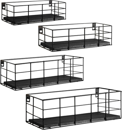 Fixwal 4 Set Floating Shelves - Hanging Wall Mounted Shelves for Living Room, Kitchen, Bedroom & Bathroom - Decorative Storage (Black)
