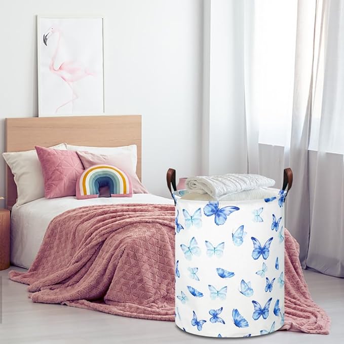 Kids Laundry Hamper,Laundry Basket,Baby Nursery Hamper,Waterproof Storage Bin,Clothes Organizer,Toys Bin,Room Decor(Blue Butterfly)