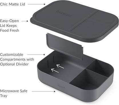 Bentgo® Modern Tray with Matte Lid - Reusable, BPA-Free, Meal Prep Containers for Adults with Removable Divider - 3 or 4 Compartments for Healthy Portioned Meals At Home & On the Go (Dark Gray)