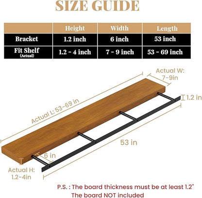 Floating Shelf Bracket Heavy Duty Shelving Brackets,Decorative Floating Shelf Hardware Black,Hidden Metal Shelf Support Bracket Heavy Duty Floating Mantel Bracket,200lbs (53X6X1.2-Starter Jig)