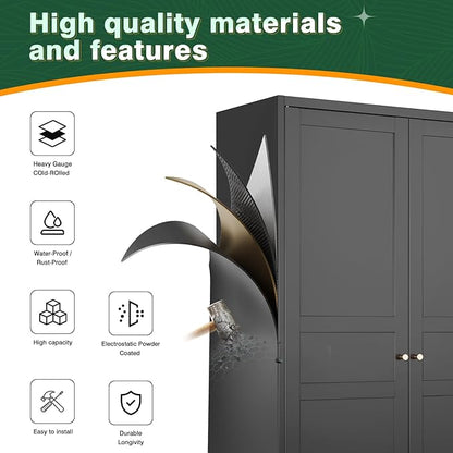 Letaya Wardrobe Closet,72" H Clothing Metal Storage Cabinet with Storage Drawer Adjustable Shelves and Hanging Rod,Bedroom Armoire Cabinet Clothes Organizer (Black) | Storage Drawer, Adjustable Shelves, Hanging Rod, Armoire Cabinet, Clothes Organizer