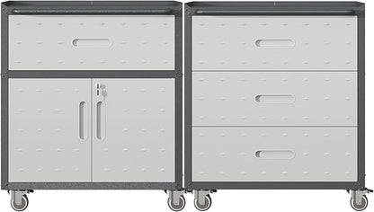 Metal Tool Cabinet,Garage Storage Cabinet System,Wall Cabinet & Locking Rolling Tool Cabinet with Doors and Adjustable Shelves,Steel Tool Cabinets for Home (2 Pcs-StyleE, Black & Grey)