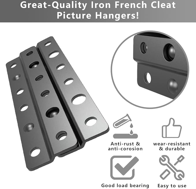 French Cleat Picture Hanger- Non Loosen Interlocking Wall Mounting Bracket- Z-Style Picture Hanger Bracket Kit for Frames, Mirrors, Shelves, Art, Whiteboards, Frames (4, 4")