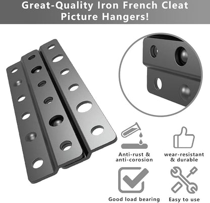 French Cleat Picture Hanger- Non Loosen Interlocking Wall Mounting Bracket- Z-Style Picture Hanger Bracket Kit for Frames, Mirrors, Shelves, Art, Whiteboards, Frames (4, 4")