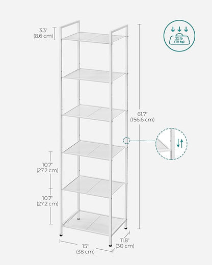 SONGMICS 6-Tier Storage Rack, Bathroom Shelf, Extendable Plant Stand with Adjustable Shelf, for Bathroom, Living Room, Balcony, Kitchen, Classic White UBSC036W01