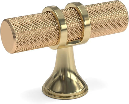 Goldenwarm 5 Pack Knurled Gold Cabinet Knobs Brushed Gold Cabinet Knobs Brushed Brass Drawer Pull Handles Kitchen Dresser Hardware for Bedroom Cupboard, Single Hole