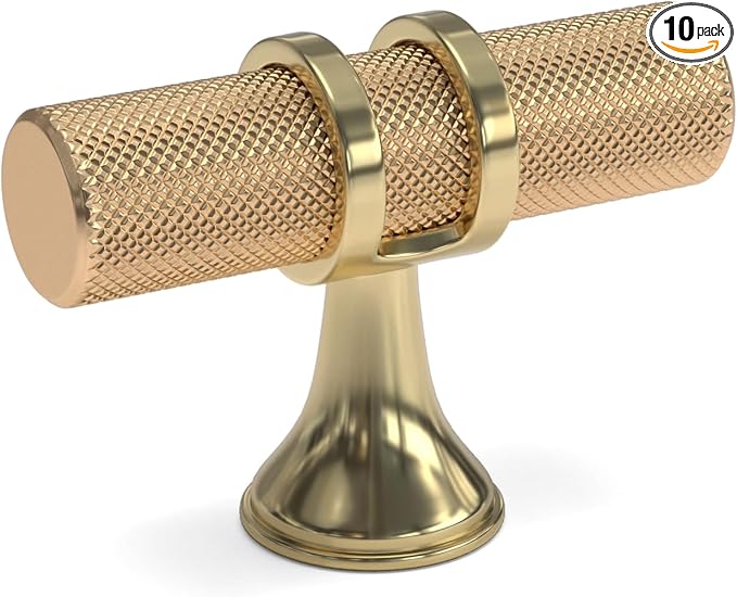 goldenwarm 10 Pack Knurled Gold Cabinet Knobs Brushed Gold Cabinet Knobs Brushed Brass Drawer Pull Handles Kitchen Dresser Hardware for Bedroom Cupboard, Single Hole