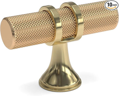 goldenwarm 10 Pack Knurled Gold Cabinet Knobs Brushed Gold Cabinet Knobs Brushed Brass Drawer Pull Handles Kitchen Dresser Hardware for Bedroom Cupboard, Single Hole