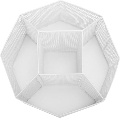 Annova Mesh Desk Organizer Rotate with 5 Compartments Spinning Tidy Candy/Pen Holder Office, Art Supply, Storage, Classroom, Home (White)