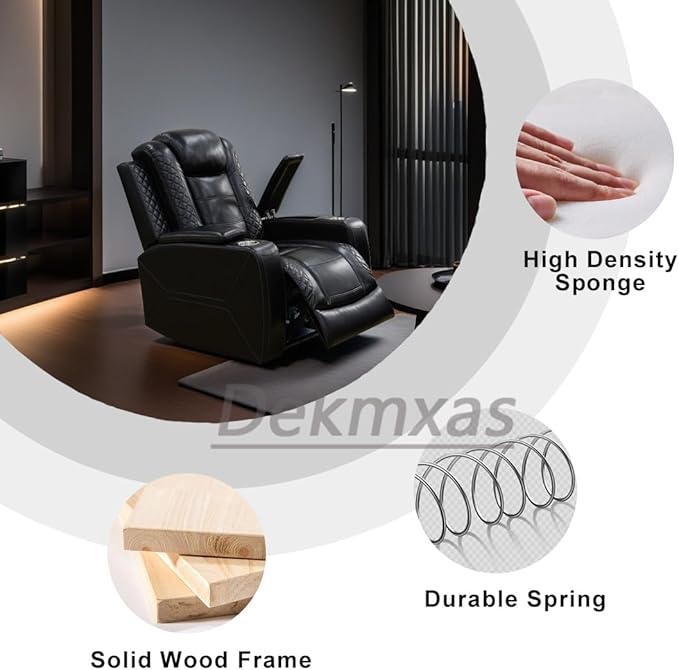 Living Room Furniture Sets, Power Reclining Chair Set, Brown Breathing Leather Power Recliner Sofa Chair with 1 Recliner Seat/Cup Holder/LED Light/USB Port for Office, Rv Car