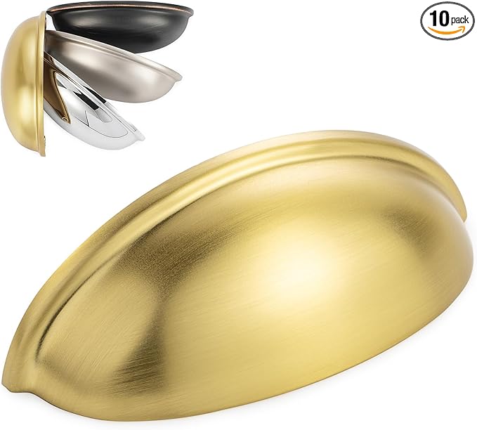 KOOFIZO 10 Pack 3 Inch Bin Cup Drawer Pulls Brushed Gold Cabinet Handles Gold Cabinet Pulls for Kitchen Cabinets Drawer Dresser Cupboard Bedroom Bathroom