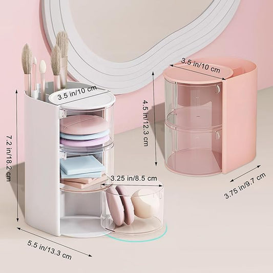 Hair Brush Holder & Hair Accessory Organizer, 2-Layer Clear Hair Accessories Organizer Rotatable Small Jewelry Box for Clip Earring Necklaces, The Latest Gift for A Girl. (white, "Trumpet") Hair Caddy